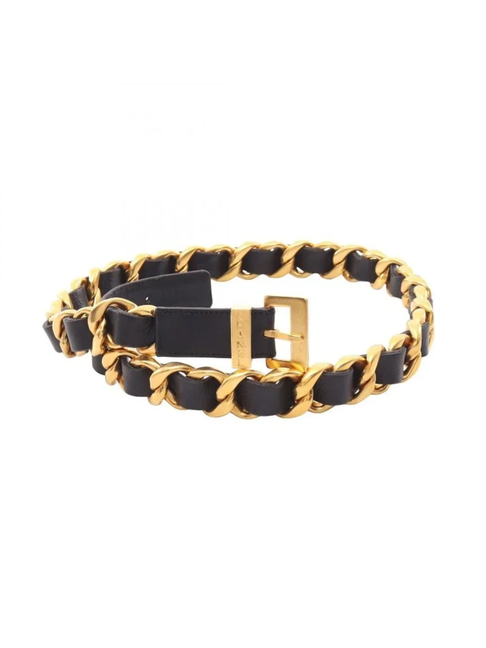 Chanel Belt Logo Chain Gold Leather Necklace